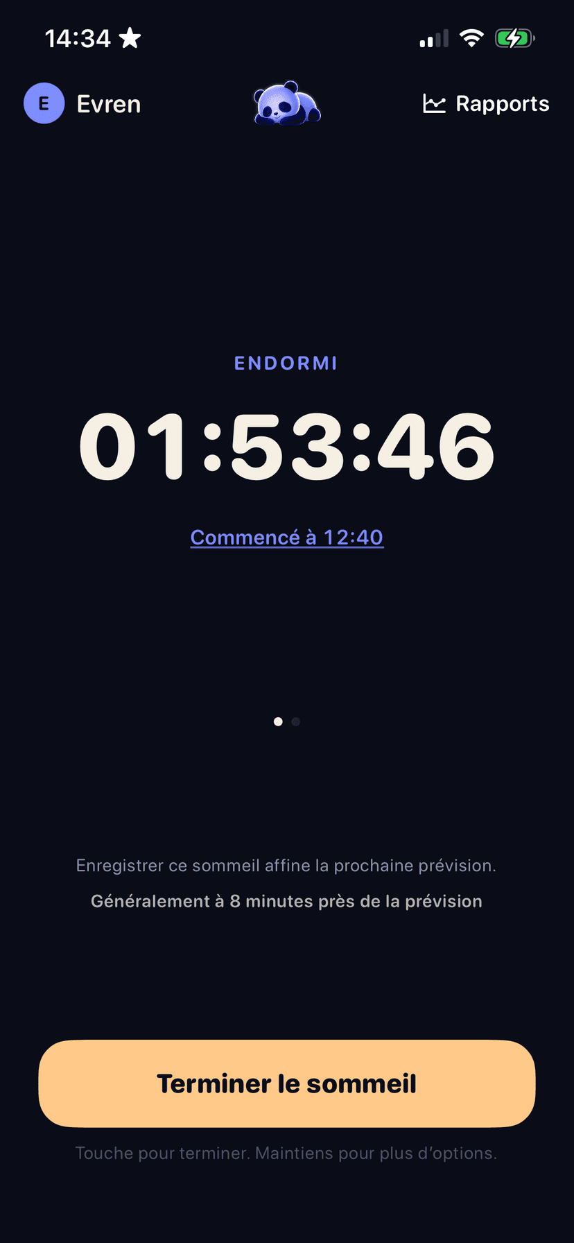 Minuteur Napple, bébé endormi, avec le bouton Terminer le sommeil