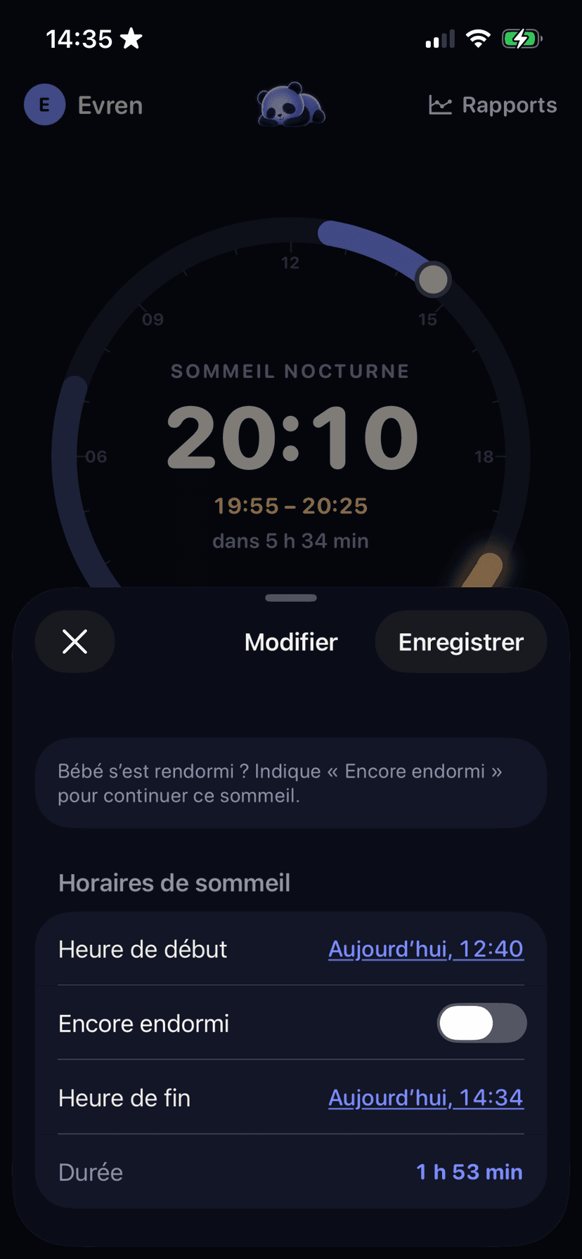 Fiche Napple pour modifier l’heure de début et l’heure de fin
